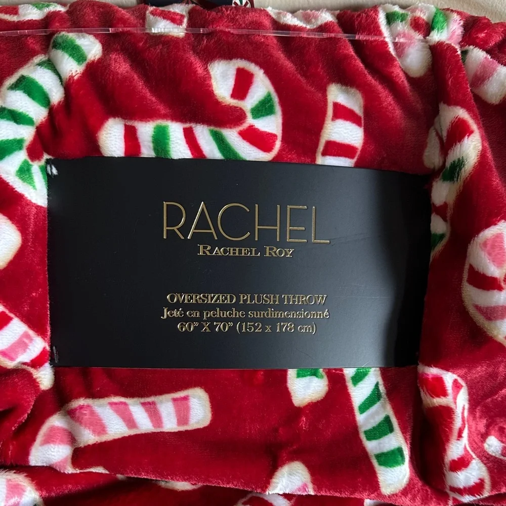 RACHEL Rachel Roy Oversized Plush Throw Red Candy Cane Holiday Christmas NEW!